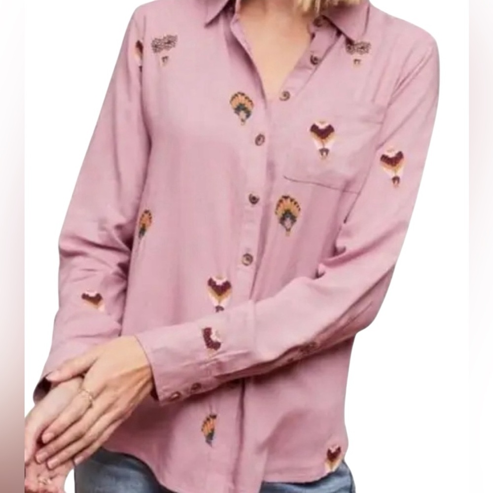 Women’s Anthropologie Button Up Top Novelty Hot Air Ballons Size‎ 4 Embroidered